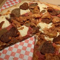 Vegan meat lover pizza at Lolly's Pantry in North Palm Beach