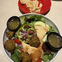 Traditional Greek salad with falafel and hummus  at Zoës Kitchen - St John's in Jacksonville