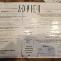 Menu May 2023 at Advieh in Seddon