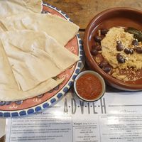 Hummous w/flat bread, olives, dolmade, harissa sauce at Advieh in Seddon