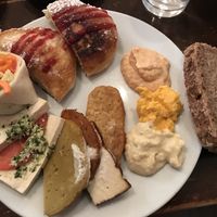 Brunch - Pancakes, veggieroll, Tempeh, Tofu, Seitan and tofumozarella with tomato, bread with different spreads at Viasko - Bar und Restaurant in Berlin