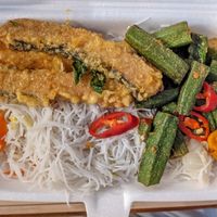$3.20 beehoon + lady finger + fish fillet at Su Yuan Vegetarian 素缘 - Bedok in East Singapore