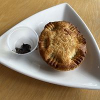 Impossible meat pie with a side of vegemite  at The Corvallis Meat Pie Shop in Corvallis