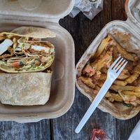 Wrap and loaded fries at Project Pollo in Austin