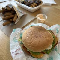 Spicy chikn, green bean fried and chili cheese fries 🍟   at PLNT Burger in Mclean