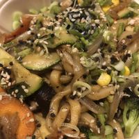 Yakiudon with veggies and tofu at UNO Japanese Noodles in Tulum