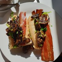 Bacon and mushroom baguette at Sarah's Sisters in Semaphore