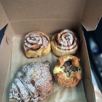 Cinamomo Roll, Banana Chocolate filled pastry, Almond croissant   at Le Petit Monstre in Brooklyn