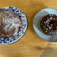 Almond croissant and chocolate donut   at Le Petit Monstre in Brooklyn