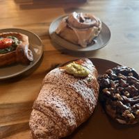 Pistachio croissant, pecan roll, cinnamon roll, and spinach danish   at Le Petit Monstre in Brooklyn