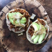 Cochinita sopes at Tapatia Vegan Tacos in Tulum