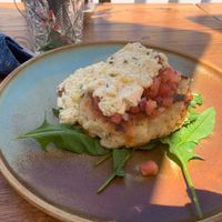 Fritters with added vegan egg  at The Old Garage in Camberwell