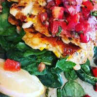 Corn, Cauliflower & Halloumi Fritters  at The Old Garage in Camberwell