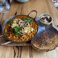 Baked vegan eggs   at The Old Garage in Camberwell