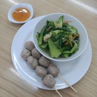 Some food from the stand - mushrooms balls and veggies at Ming Kwan - Suthep in Chiang Mai