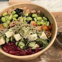 “Hakko” (fermented) salad bowl contains natto, kimchi, soy beans, kale, soy cheese, seaweed, etc.  at THE_B in Tokyo