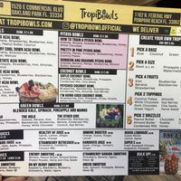 Menu  at TropiBowls in Oakland Park