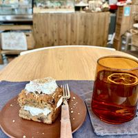 Delicious vegan carrot cake & glass of water  at LouLou Vegan in Jeju