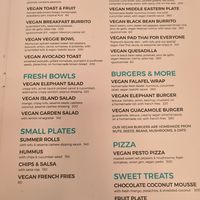 Vegan menu at Elephant in Koh Lipe