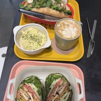 Banh mi, eggless egg salad, vanilla latte, VLT wrap  at ByTOFU in Seoul