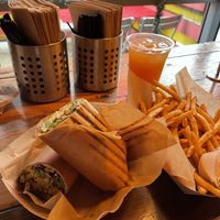 Vegan wrap, fries and an Arnold Palmer on a rainy day   at Spitz in Los Angeles