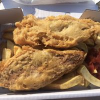 Banana blossom and chips with ketchup  at Sea Breeze in Redcar