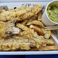 Banana blossom, chips and mushy peas at Sea Breeze in Redcar