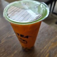 Vegan Thai tea with soy milk and boba at Vegan Deadly Sins in Sacramento