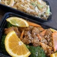 Orange “chicken” & veggie chow mein 🥦  at Vegan Deadly Sins in Sacramento