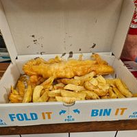 Banana blossom - vegan fish and chips. at Lucy's Chips in Norwich
