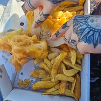 Vegan banana blossom - fish and chips. at Lucy's Chips in Norwich