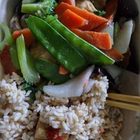 OMG so f'n good. The Buddha Delight w Little bits of the delicious hot sauce. at Cozy Wok in Oakland