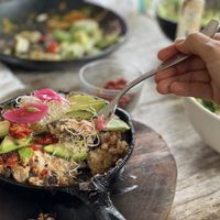 Eggplant dish  at Layla Restaurant Plants & Mushrooms in Puerto Morelos