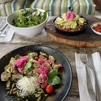 Tofu with veggies, too oily for us  at Layla Restaurant Plants & Mushrooms in Puerto Morelos