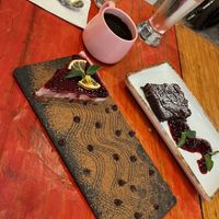 Vegan cheesecake and brownie.   at Layla Restaurant Plants & Mushrooms in Puerto Morelos