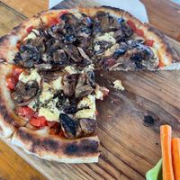 Fungus Amongus pizza-amazing! at Layla Restaurant Plants & Mushrooms in Puerto Morelos