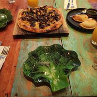 Funky broccoli plates! at Layla Restaurant Plants & Mushrooms in Puerto Morelos