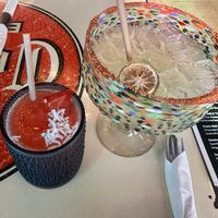Spicy Margarita, and their feature blended strawberry margarita  at The 3 Amigos  in Edmonton