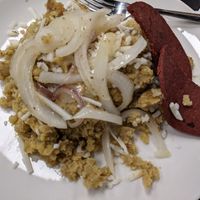 Mangu with vegan salami and cheese. at Tropical Cuisine Restaurant in Collegedale