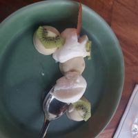 Vegan desert - coconut whipped cream, vegan white chocolate and mango at The Restaurant at Hotel Wailea in Wailea