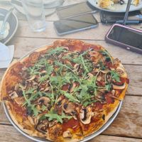 Wild mushroom duxelle pizza with peppery rocket and truffle oil, needs to be on a napoli base with no cheese to make vegan at Hotel Rottnest in Rottnest Island