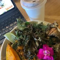 The nourish bow! Amazing big and filling. Cocoa hot soy  at Vagabond in Byron Bay