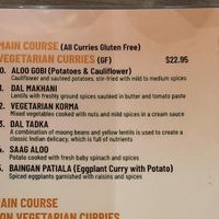 Dishes that can be made vegan (also one of the lentil options, i forgot which one) at Mr Chef's Indian Cuisine in Jindabyne