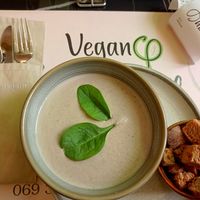 (vegan) cream of mushroom soup at Organic Life in Chisinau