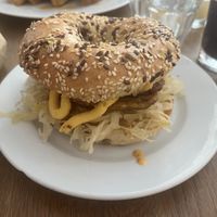tempeh bagel with sauerkraut and a cheesy sauce 😋😋😋😋😋  at Radikalecker in Berlin