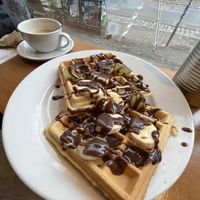 Waffles with chocolate sauce and fruits  at Radikalecker in Berlin