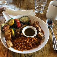 Vegan-ized version of the Chipotle Shrimp Bowl with tofu instead of shrimp and a sesame dressing- option shown on the menu at Cafe Zarah in Beijing