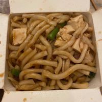 Udon noodles with tofu and garlic sauce.  at MyWok in Goes