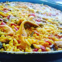 Paella vegana. Vegetales y hongos pleurotus (hongos ostra) cultivados en aguas dulces at Con Sentido in Barra De Valizas