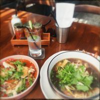 Tons of herbs and shrooms for the Vegan Pho  at The Black Box Provisions & Restaurant Naga in Kuta